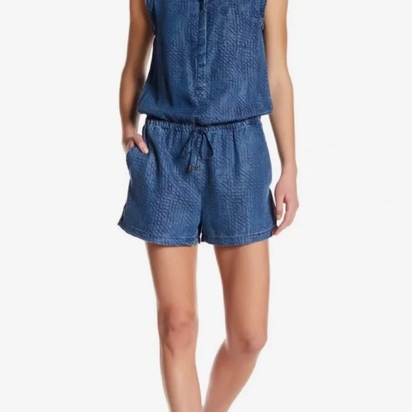 Tart denim print drawstring waist shorts Romper XS - Picture 3 of 7